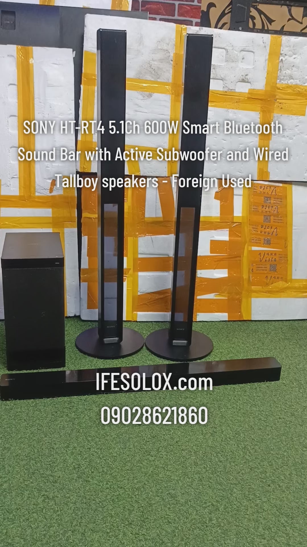 SONY HT-RT4 5.1Ch 600W Smart Bluetooth Sound Bar with Active Subwoofer and Wired Tallboy speakers - Foreign Used