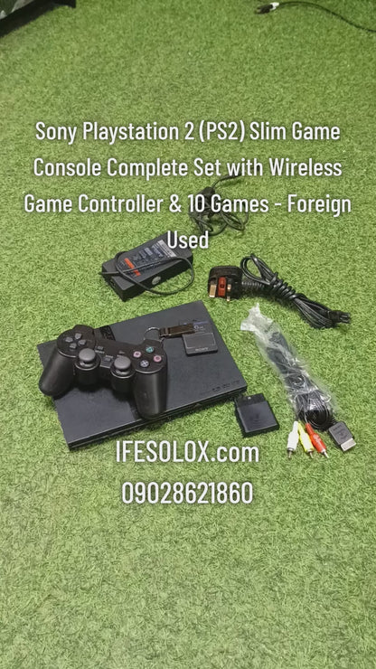 Sony Playstation 2 (PS2) Slim Game Console Complete Set with Wireless Game Controller & 10 Games - Foreign Used