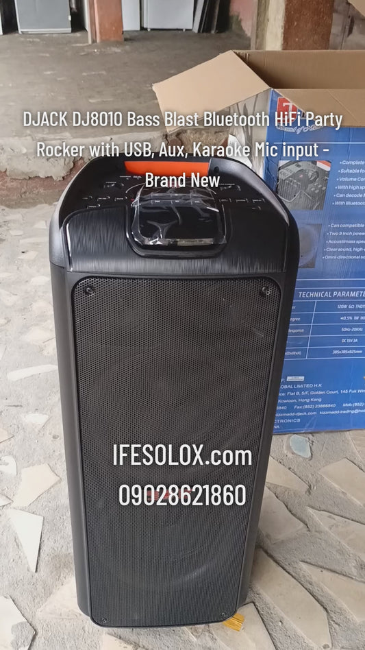 DJACK DJ8010 Bass Blast Bluetooth HiFi Party Rocker with USB, Aux, Karaoke Mic input - Brand New