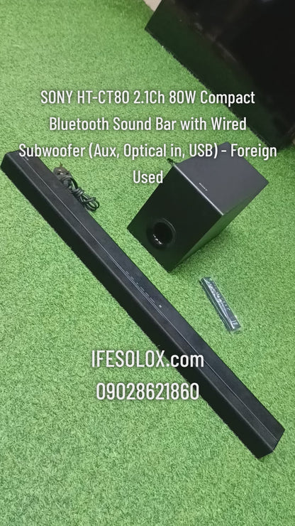 Barre de son Bluetooth compacte SONY HT-CT80 2.1 canaux 80 W avec caisson de basses filaire (entrée auxiliaire, optique, USB) - Occasion étrangère