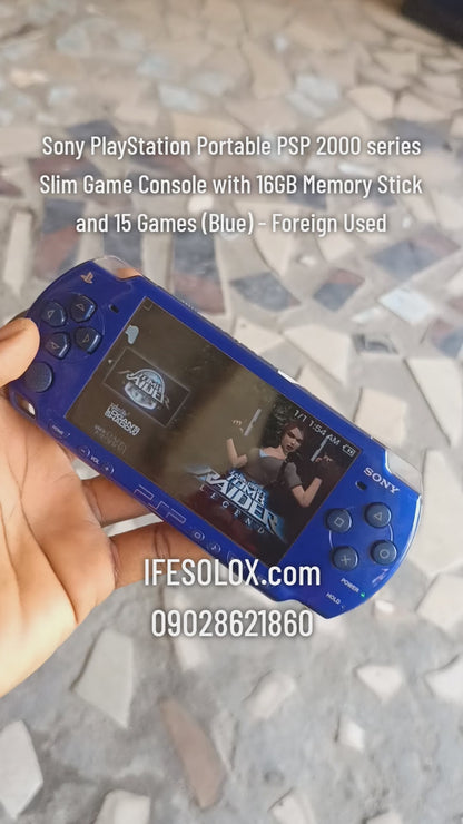 Sony PlayStation Portable PSP 2000 series Slim Game Console with 16GB Memory Stick and 15 Games (Blue) - Foreign Used