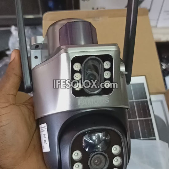 SLX 5MP Dual Lens Solar IP Camera (1 Bullet Camera and 1 PTZ Camera) with WiFi, 4G SIM, Night Vision, Motion Detection and 2-way Audio - Brand New