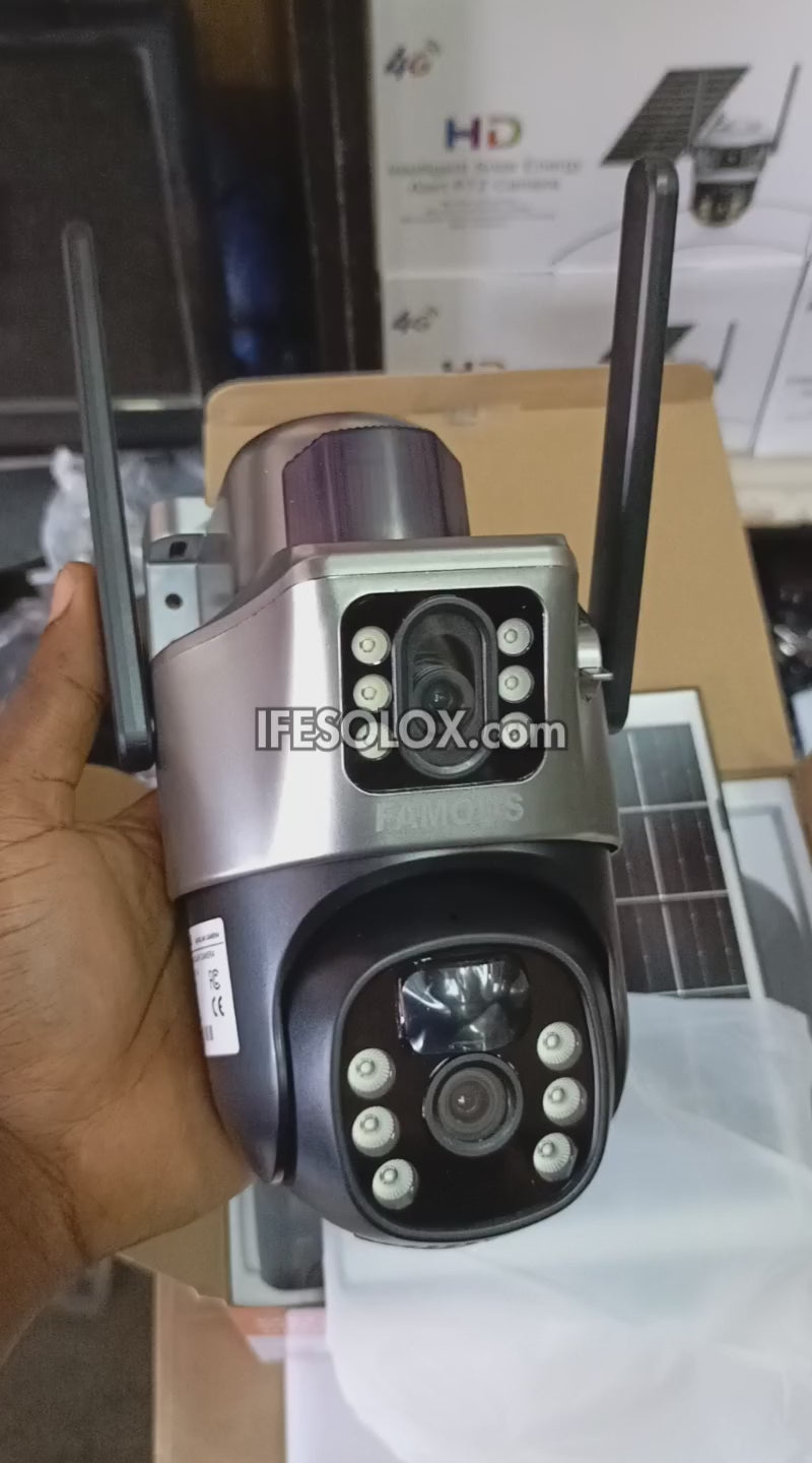 SLX 5MP Dual Lens Solar IP Camera (1 Bullet Camera and 1 PTZ Camera) with WiFi, 4G SIM, Night Vision, Motion Detection and 2-way Audio - Brand New