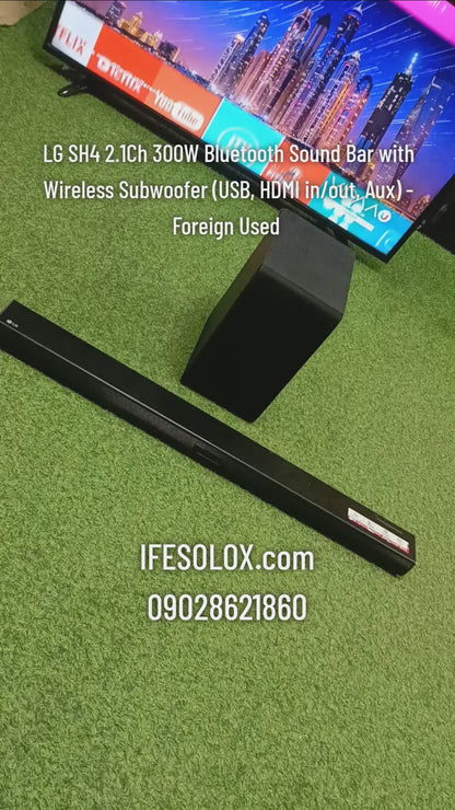 LG SH4 2.1Ch 300W Bluetooth Sound Bar with Wireless Subwoofer (USB, HDMI In/Out, Aux) - Foreign Used
