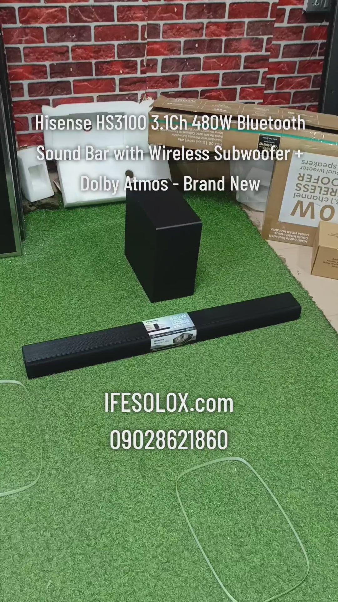 Hisense HS3100 3.1Ch 480W Bluetooth Sound Bar with Wireless Subwoofer + Dolby Atmos - Brand New