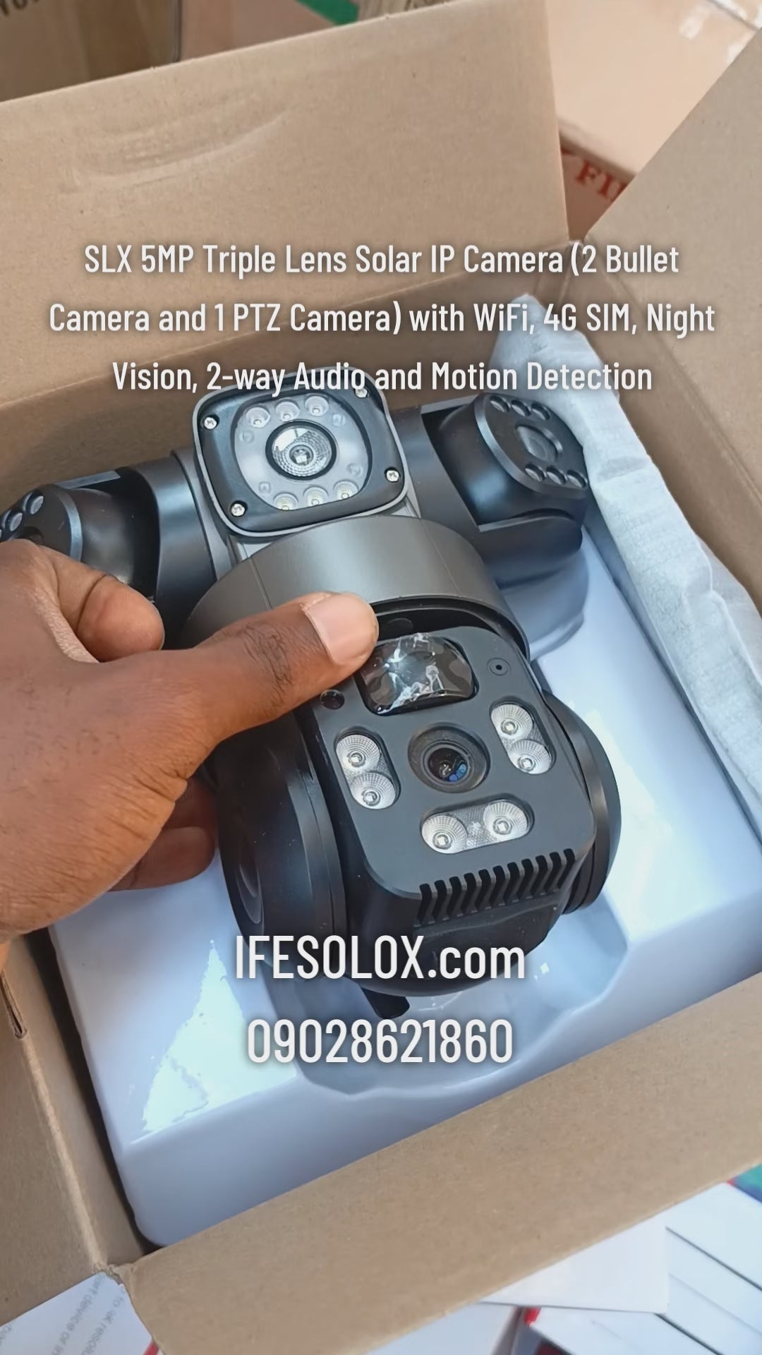 SLX 5MP Triple Lens Solar IP Camera (2 Bullet Camera and 1 PTZ Camera) with WiFi, 4G SIM, Night Vision, 2-way Audio and Motion Detection - Brand New