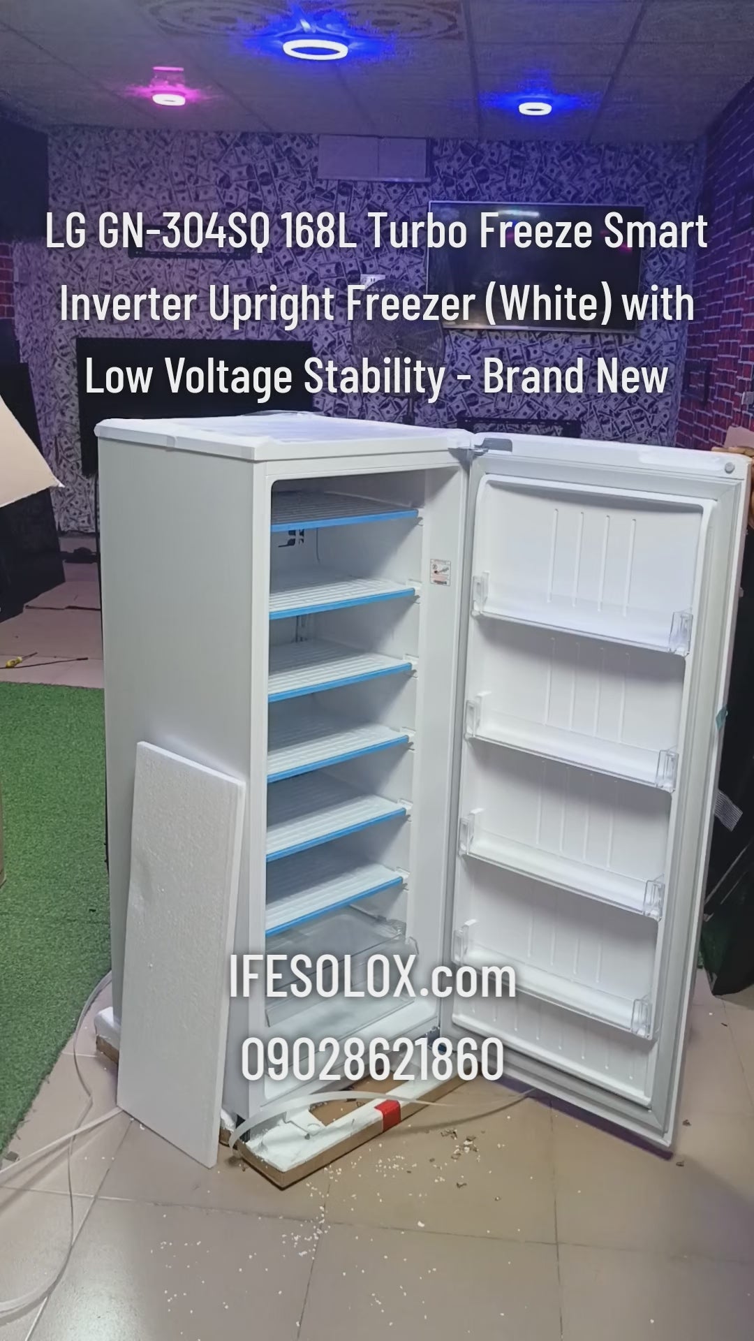 LG GN-304SQ 168L Turbo Freeze Smart Inverter Upright Freezer (White) with Low Voltage Stability - Brand New