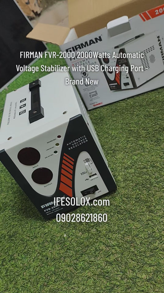 FIRMAN FVR-2000 Stabilisateur de tension automatique 2000 watts avec port de chargement USB - Tout neuf