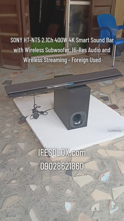 SONY HT-NT5 2.1Ch 400W 4K Smart Sound Bar with Wireless Subwoofer, Hi-Res Audio and Wireless Streaming - Foreign Used