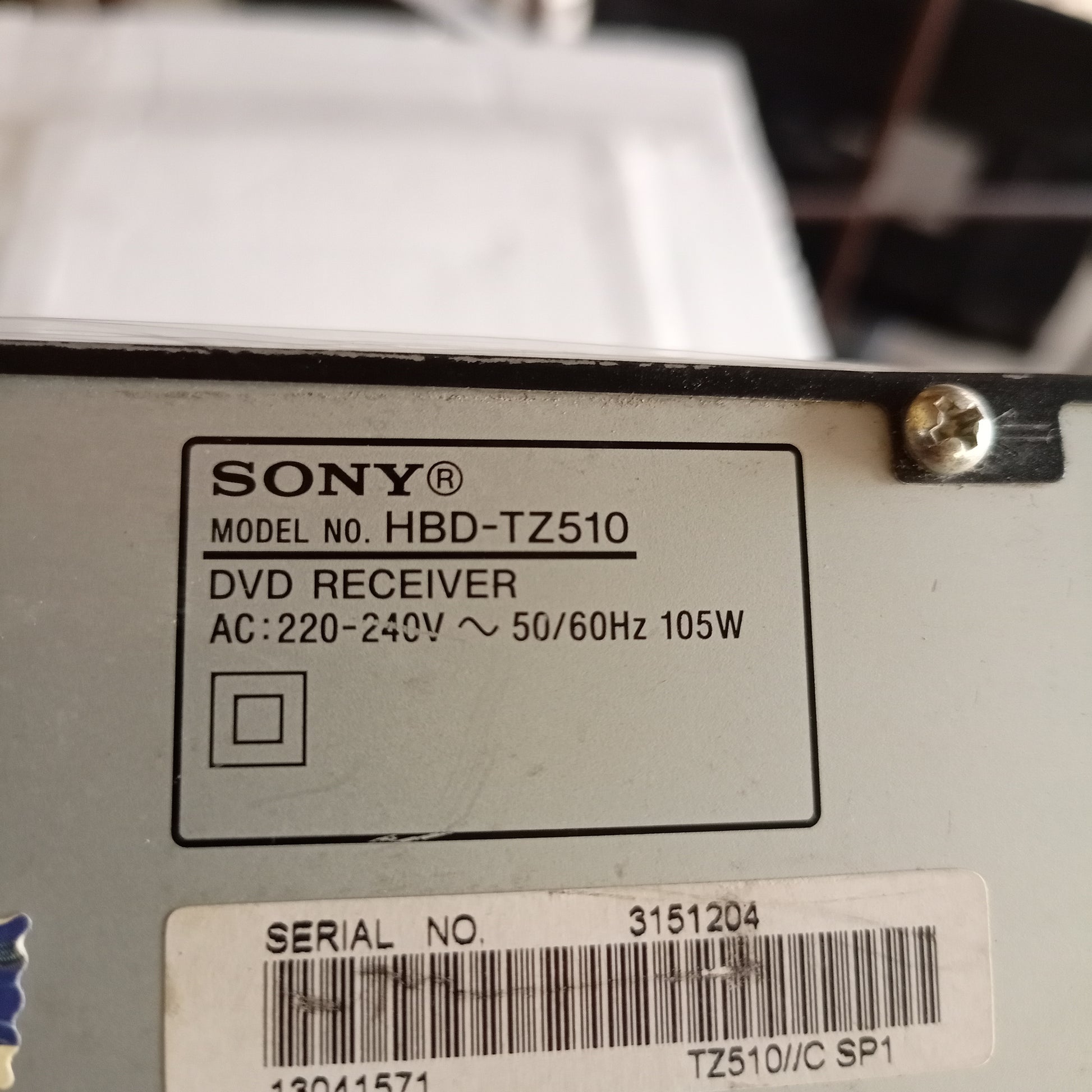 Sony HBD-TZ510 5.1Ch 600 Watts DVD Home Theater Machine Head - Model number sticker