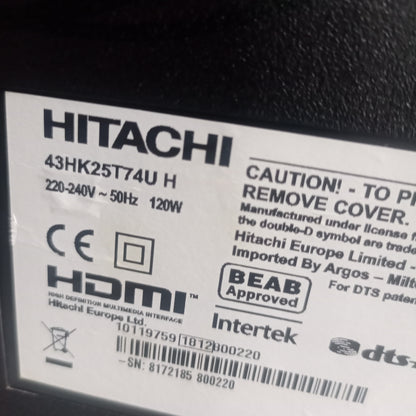 Hitachi 43 Inch 43HK25T74U Smart 4K UHD LED TV - Model number Sticker