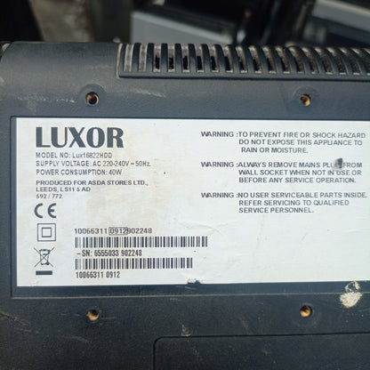 LUXOR 16 Inch Lux16822HDD HD Ready LCD TV - Model number sticker