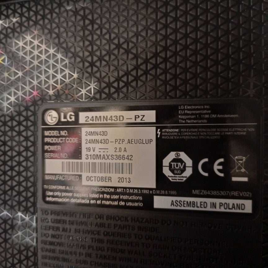 LG 24 Inch 24MN43D-PZ Full HD LED TV - Model number sticker