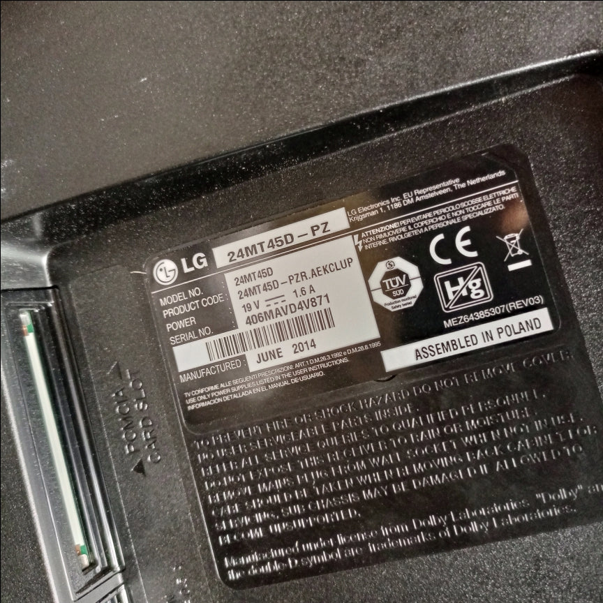 LG 24 Inch 24MT45D-PZ Full HD LED TV - Model number sticker