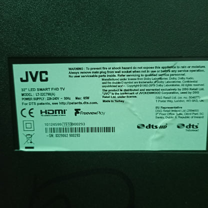 JVC 32 Inch LT-32C790 Built-in WiFi Smart Full HD LED TV (Netflix, YouTube) - Model number sticker