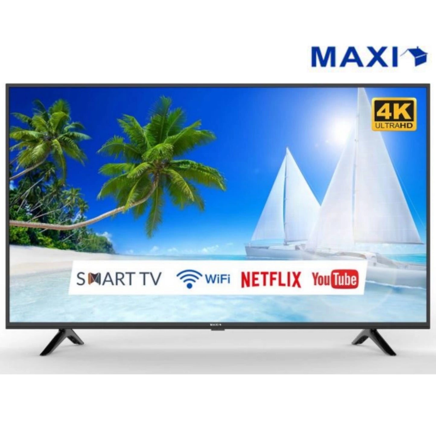 Maxi 50 Inch 50D2010 Smart Ultra HD LED TV + Netflix, Youtube, Miracast (Front View) - Brand New