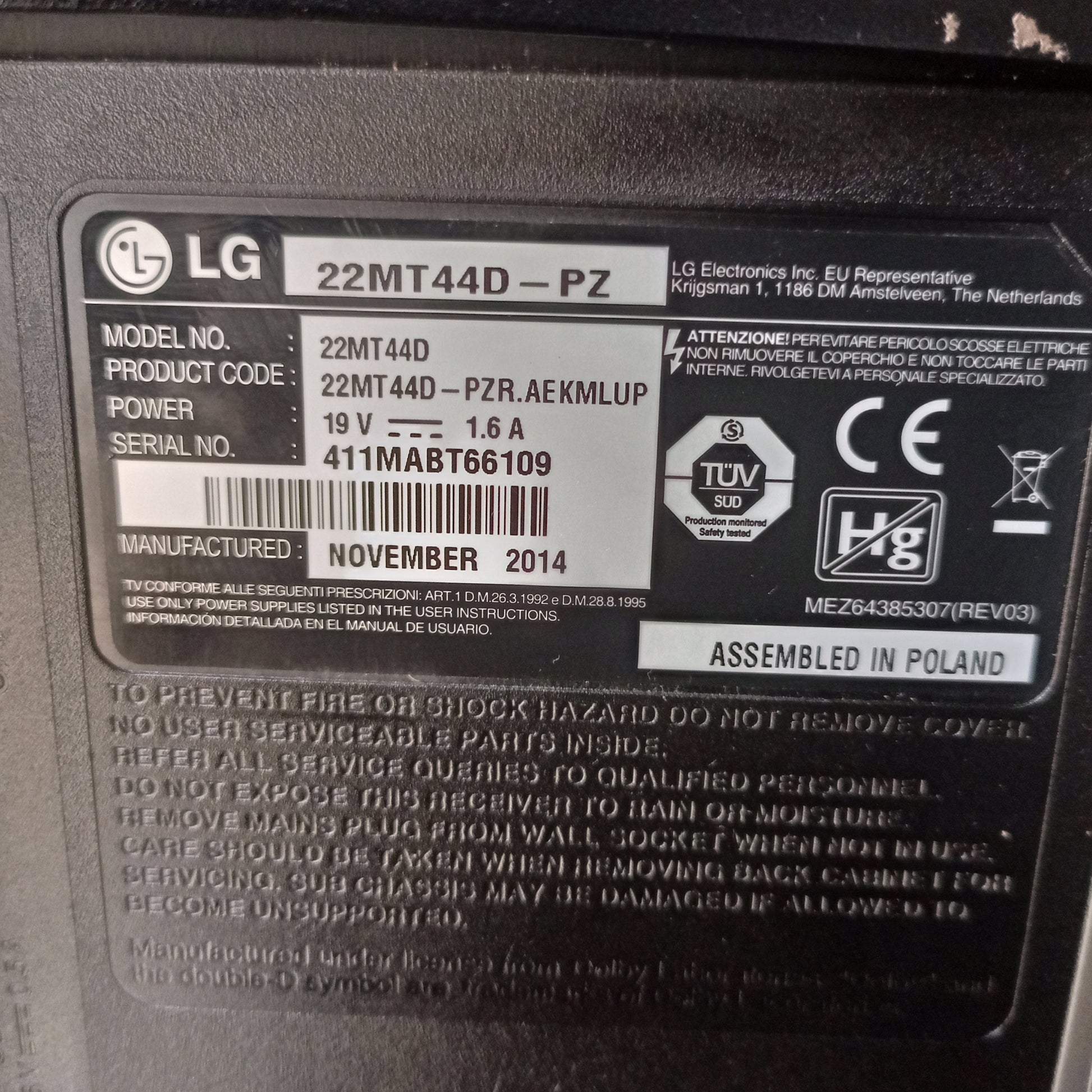 LG 22 Inch 22MT44D Full HD LED TV (DC-19V Powered) UK Used – IFESOLOX