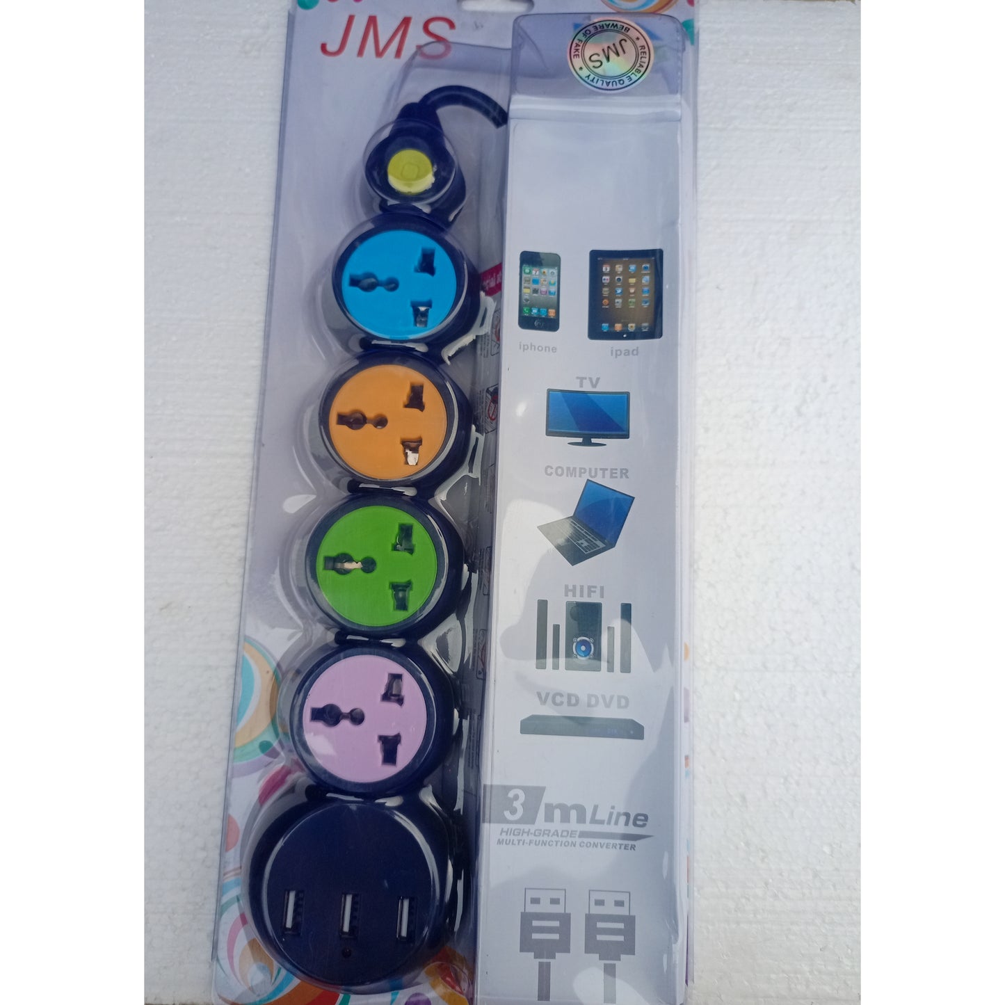 JMS Extension with 4 Sockets & 3 USB Slots (UK Plug) - Brand New