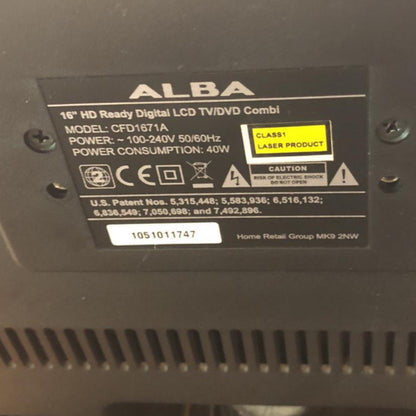 ALBA 16 Inch CFD1671A HD Ready DVD and LCD TV Combo - Model number sticker